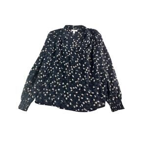 Topshop Daisy Print Sheer Button Front Blouse Smocked Cuffs Women's US 4
